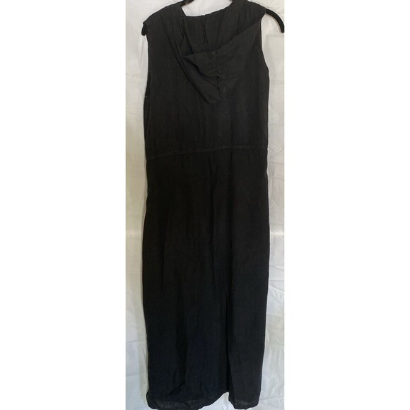 Vintage TomTom Dress Womens Med Maxi Black Linen USA Kangaroo Pocket & Hoodie - Picture 2 of 7